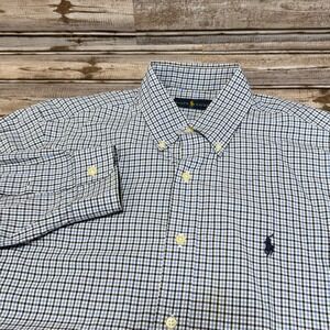 Ralph Lauren Button Down Shirt Mens Medium Blue Gingham Plaid Long Sleeve Pony